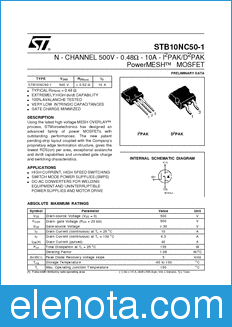 STMicroelectronics STB10NC50-1 datasheet