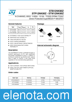 STMicroelectronics STB12NK80Z datasheet