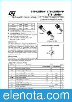 STMicroelectronics STB12NM50-1 datasheet