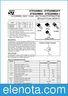 STMicroelectronics STB20NM50-1 datasheet