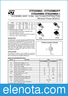 STMicroelectronics STB20NM60-1 datasheet