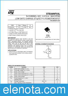 STMicroelectronics STB36NF03L datasheet