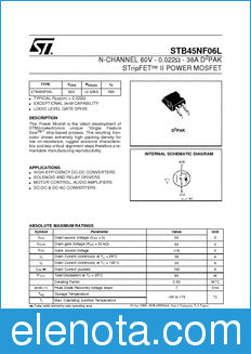 STMicroelectronics STB45NF06L datasheet