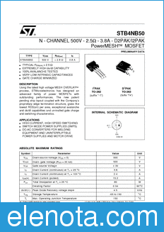 STMicroelectronics STB4NB50 datasheet