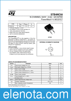 STMicroelectronics STB4NC50 datasheet