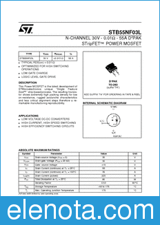 STMicroelectronics STB55NF03L datasheet