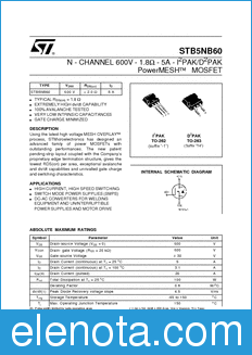 STMicroelectronics STB5NB60 datasheet