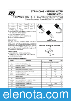 STMicroelectronics STB5NC90Z-1 datasheet