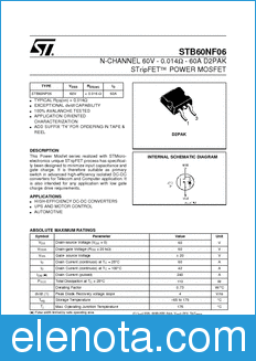 STMicroelectronics STB60NF06 datasheet