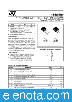 STMicroelectronics STB6NB50 datasheet