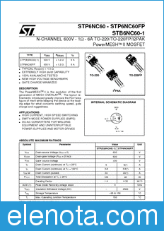 STMicroelectronics STB6NC60-1 datasheet