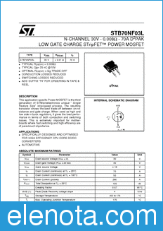 STMicroelectronics STB70NF03L datasheet
