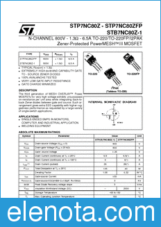 STMicroelectronics STB7NC80Z-1 datasheet