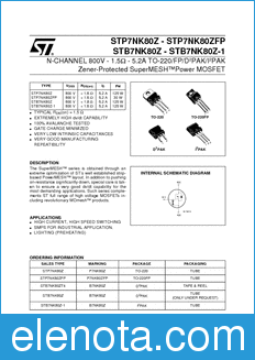 STMicroelectronics STB7NK80Z datasheet
