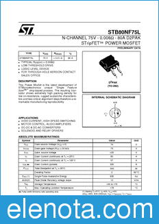 STMicroelectronics STB80NF75L datasheet
