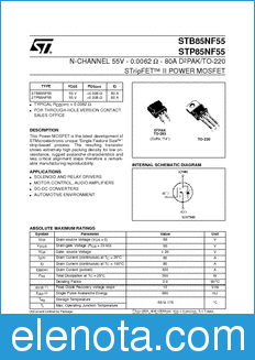 STMicroelectronics STB85NF55 datasheet