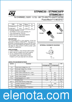 STMicroelectronics STB8NC50-1 datasheet