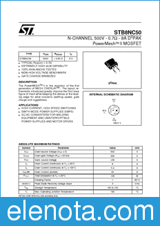 STMicroelectronics STB8NC50 datasheet