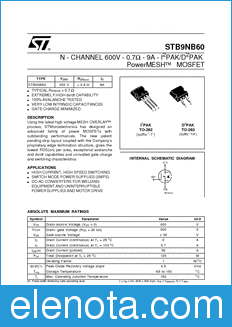 STMicroelectronics STB9NB60 datasheet