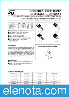 STMicroelectronics STB9NK60-1 datasheet