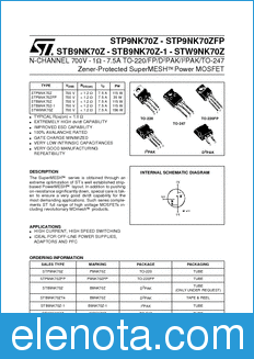 STMicroelectronics STB9NK70Z-1 datasheet