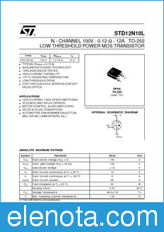 STMicroelectronics STD12N10L datasheet