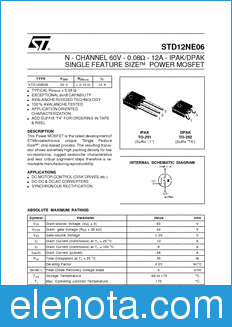 STMicroelectronics STD12NE06 datasheet