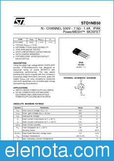 STMicroelectronics STD1NB50 datasheet