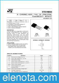 STMicroelectronics STD1NB60 datasheet