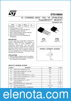 STMicroelectronics STD1NB80 datasheet