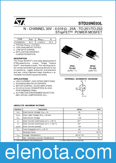 STMicroelectronics STD25NE03L datasheet