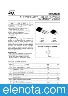 STMicroelectronics STD2NB25 datasheet
