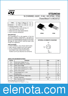 STMicroelectronics STD2NC60 datasheet
