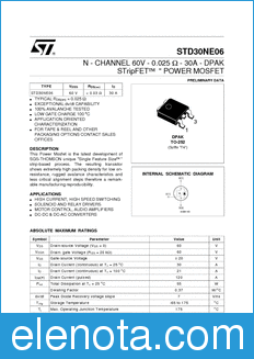 STMicroelectronics STD30NE06 datasheet