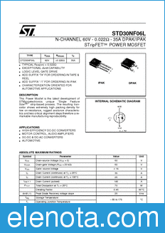 STMicroelectronics STD30NF06L datasheet