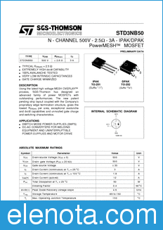 STMicroelectronics STD3NB50 datasheet
