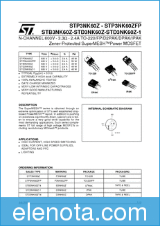 STMicroelectronics STD3NK60Z datasheet