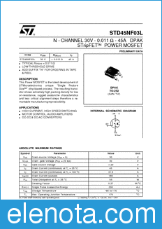 STMicroelectronics STD45NF03L datasheet