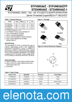 STMicroelectronics STD4NK80Z datasheet
