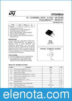 STMicroelectronics STD5NB20 datasheet