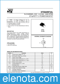 STMicroelectronics STD60NF55L datasheet