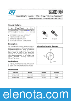 STMicroelectronics STF8NK100Z datasheet