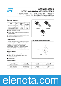 STMicroelectronics STGB10NC60KD datasheet