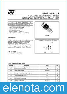 STMicroelectronics STGP10NB37LZ datasheet