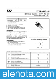 STMicroelectronics STGP20NB60H datasheet