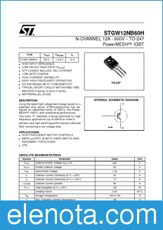 STMicroelectronics STGW12NB60H datasheet