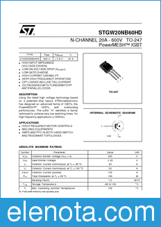 STMicroelectronics STGW20NB60HD datasheet