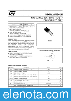 STMicroelectronics STGW20NB60H datasheet