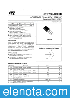 STMicroelectronics STGY50NB60HD datasheet