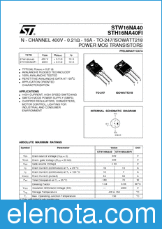 STMicroelectronics STH16NA40FI datasheet